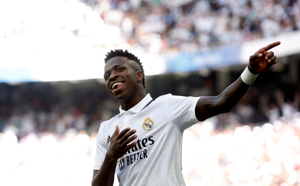Vini, celebrando el 2-1 ante el Mallorca