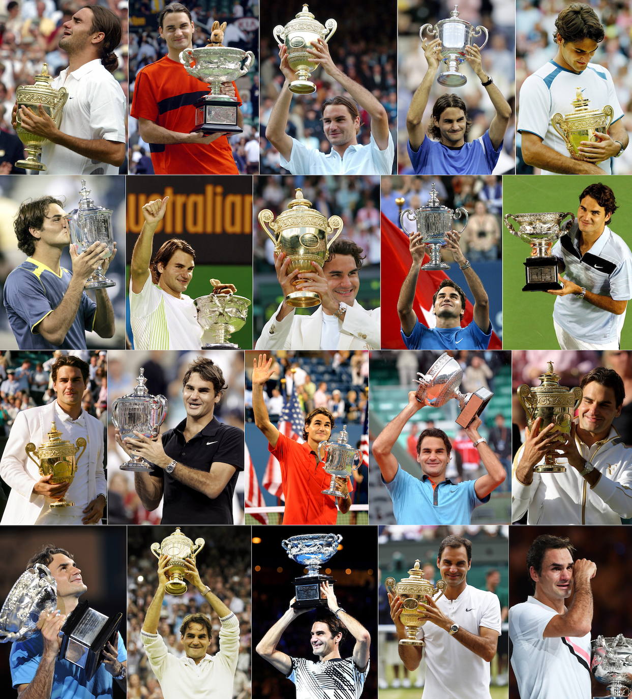 En imagen, los 20 Grand Slam conquistados por Roger Federer en su carrera.