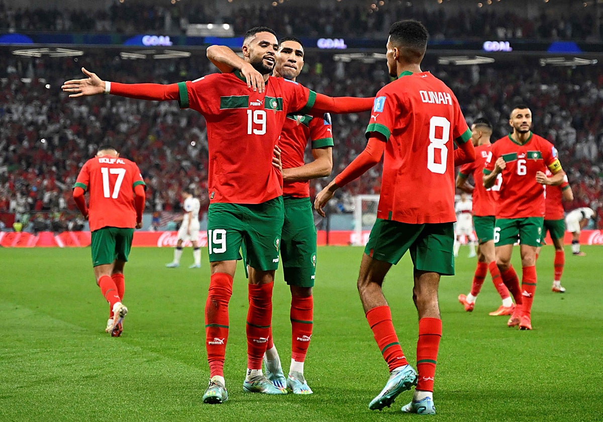 Marruecos celebra el gol de En-Nesyri