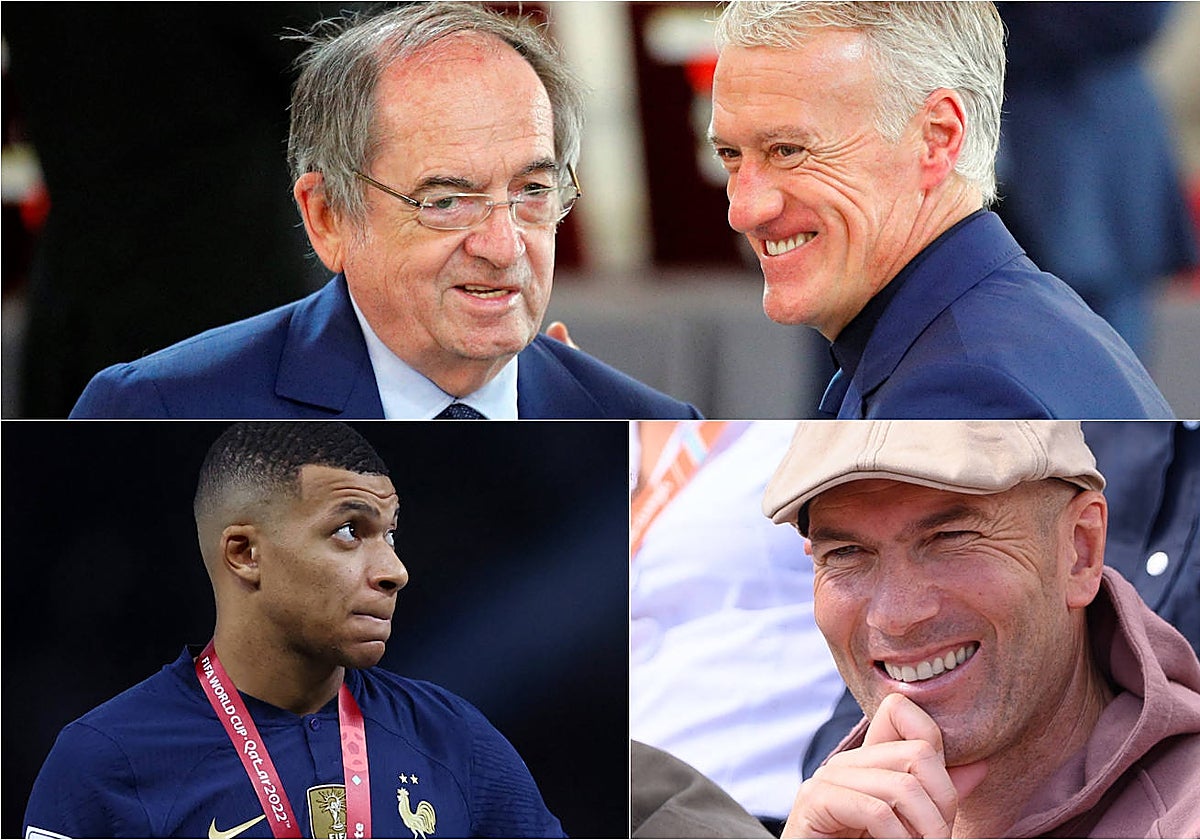 Le Graet, con Deschamps, Mbappé y Zidane