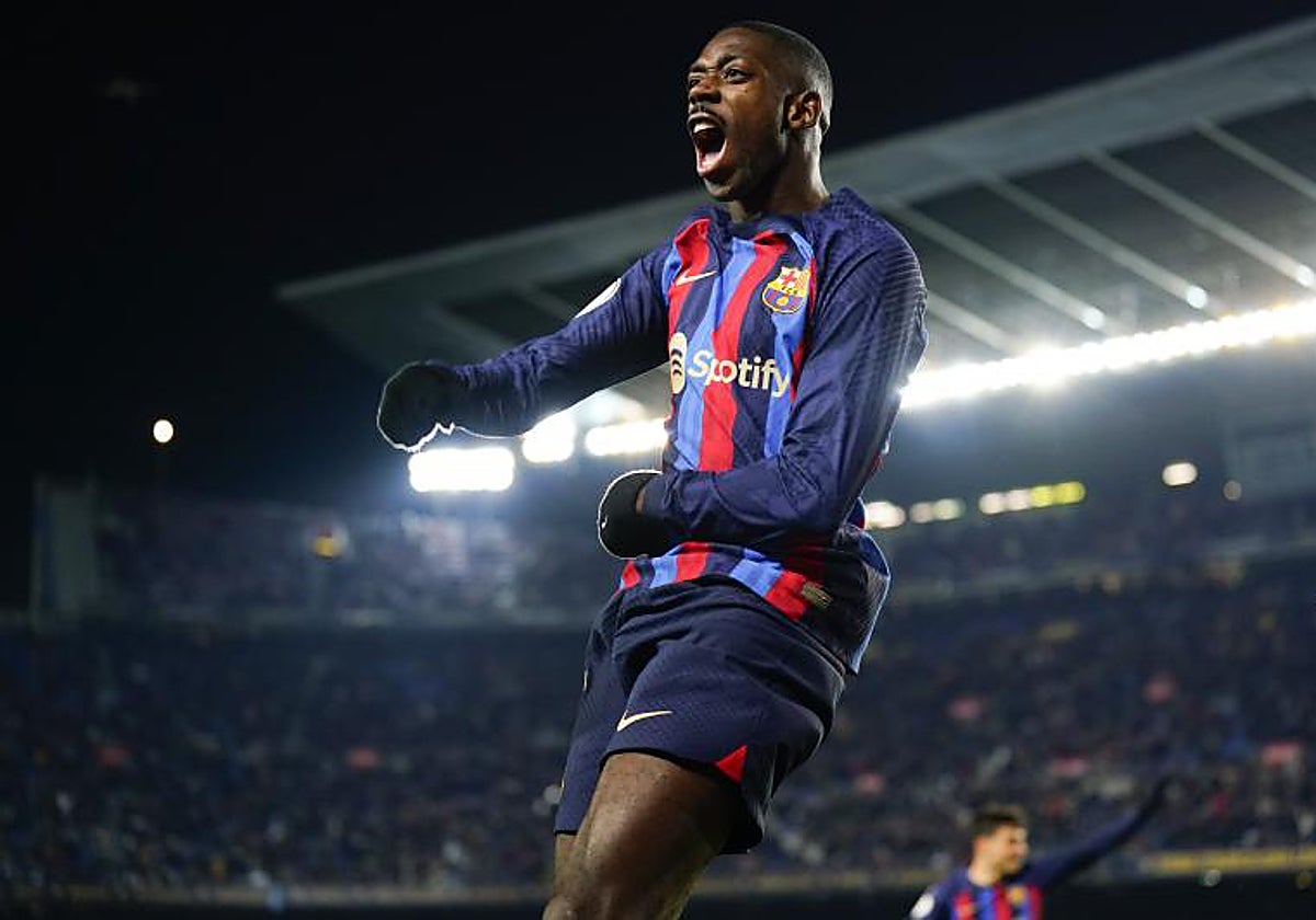 Ousmane Dembélé celebra un gol con el Barcelona