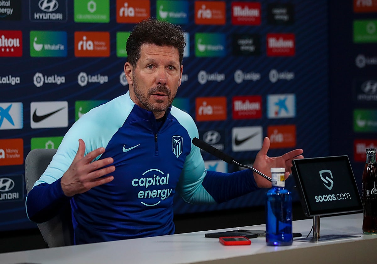 Simeone, este sábado en rueda de prensa en la previa del Atlético-Athletic