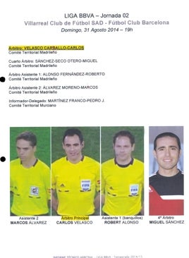 Imagen - Ficha del equipo arbitral del Villarreal - Barcelona en el informe de Negreira