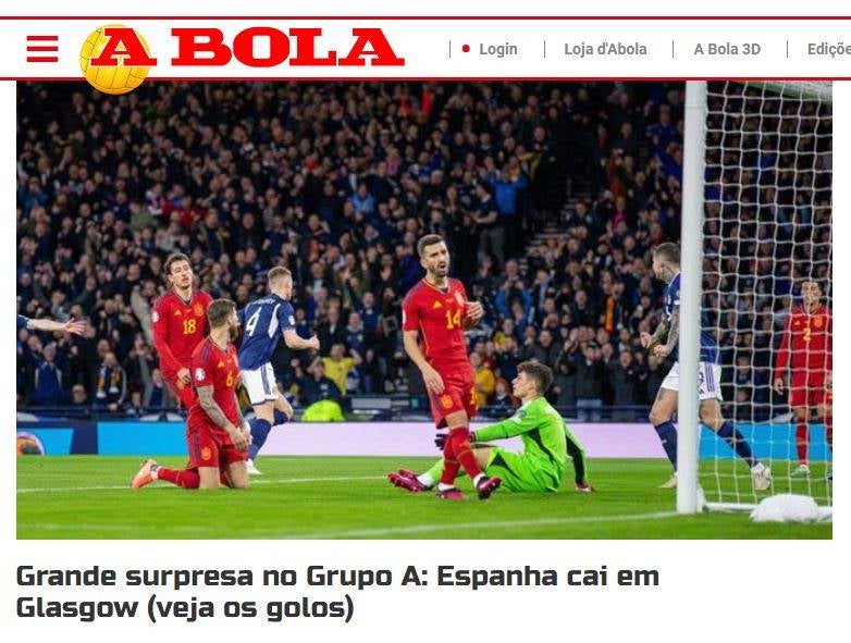 Gran sorpresa en el Grupo A: España cae en Glasgow.  Es la sorpresa de la última jornada de esta doble eliminatoria para la Euro-2024: tras golear a Norueg, España fue derrotada por Escocia»