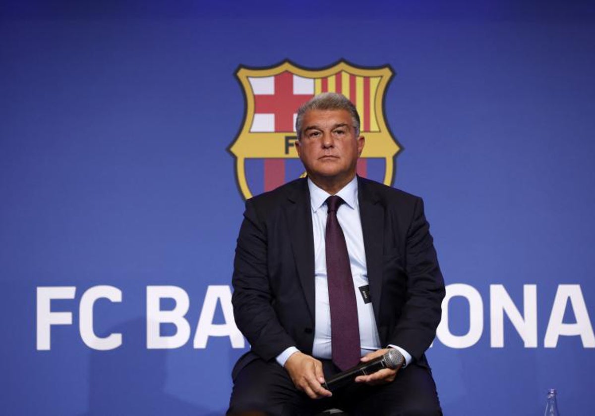 El presidente del Barcelona, Joan Laporta, durante la rueda de prensa del pasado 17 de abril