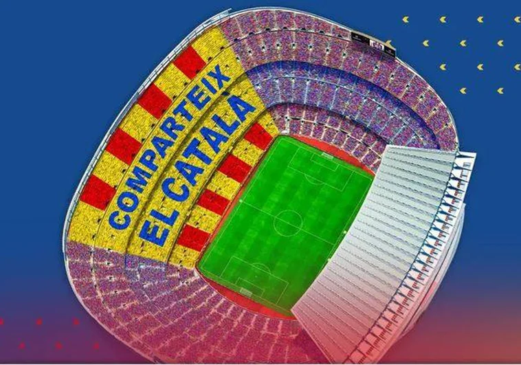 El Barça, con la camiseta de la senyera y un mosaico gigante en defensa del catalán en el partido contra el Atlético