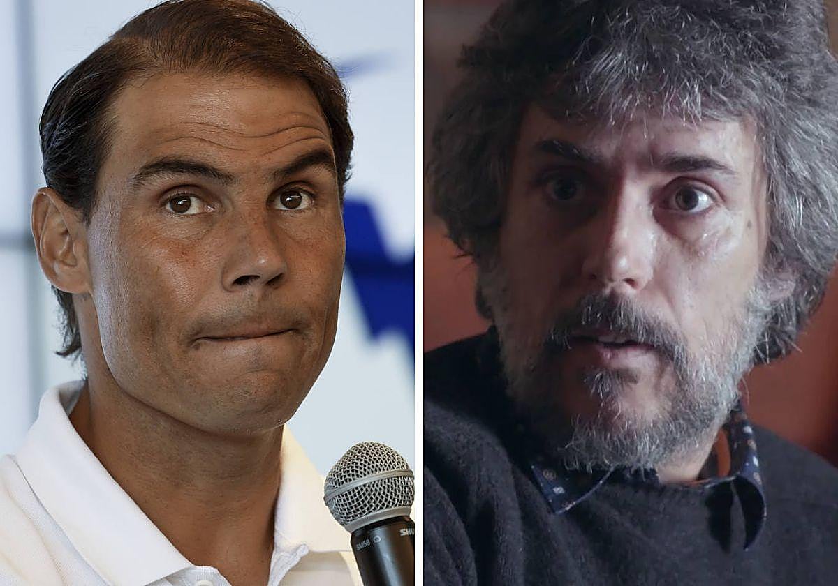 Rafa Nadal, este jueves 18 de mayo, durante la rueda de prensa en la que anunció su retirada temporal de las pistas de tenis / A la derecha, Iván Ferreiro en el programa de televisión 'Salvados' en 2019