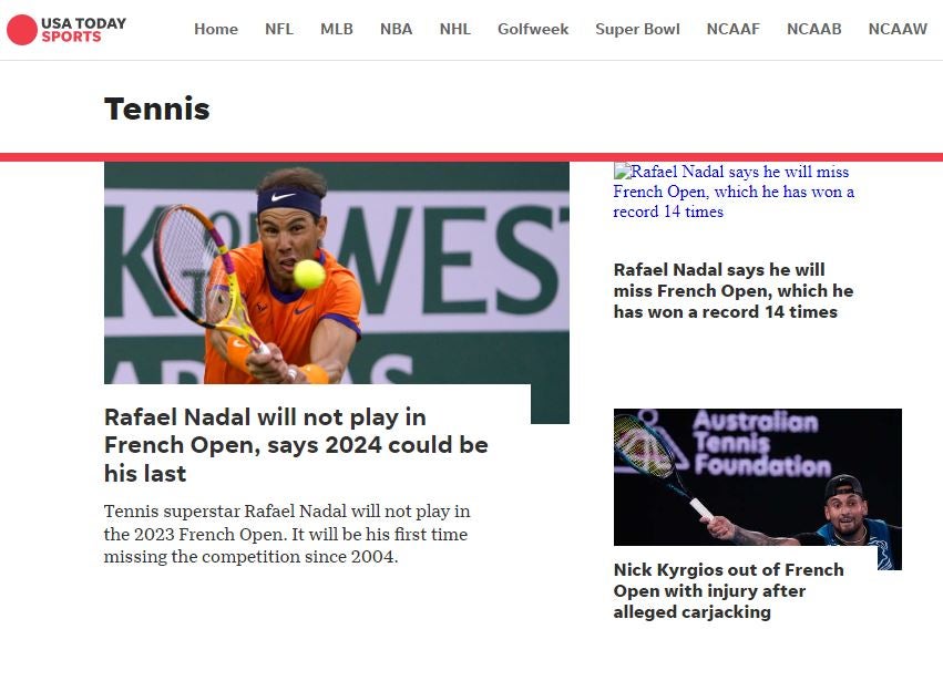 «La superestrella del tenis, Rafa Nadal, no disputará el Roland Garros de 2023. Será la primera vez que se pierde este competición desde 2004»