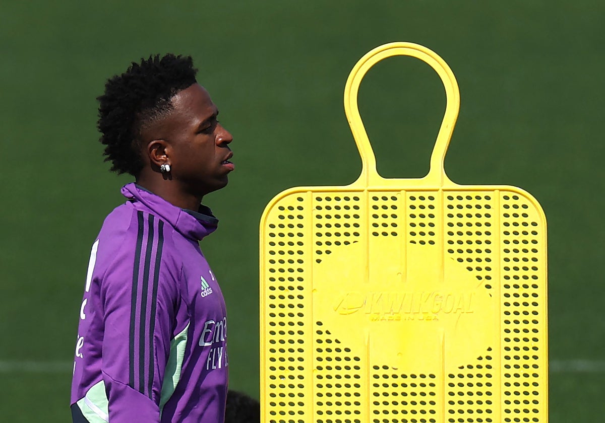 Vinicius, en el entrenamiento de este partes con el Real Madrid