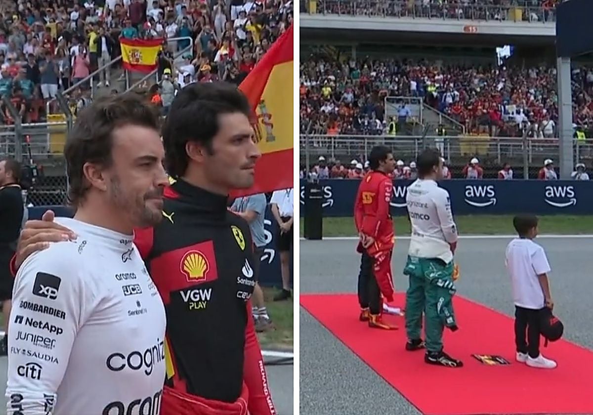Alonso y Sainz escuchando ambos himnos