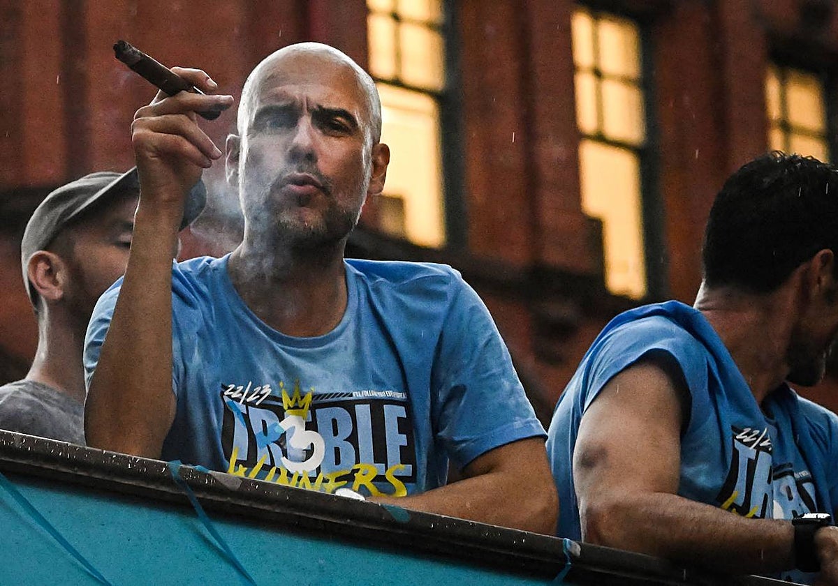 Pep Guardiola, durante la celebración de la Champions