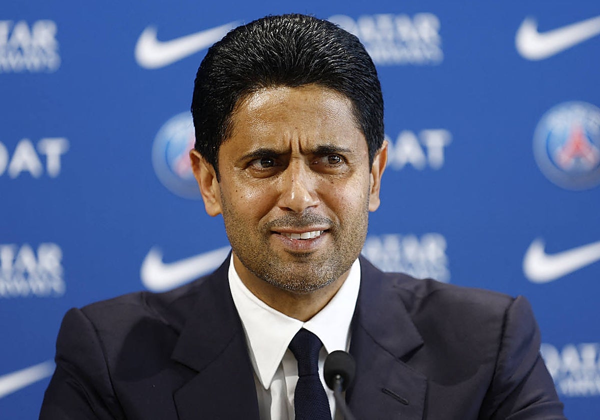 Nasser Al-Khelaifi, presidente del PSG, en la presentación de Luis Enrique