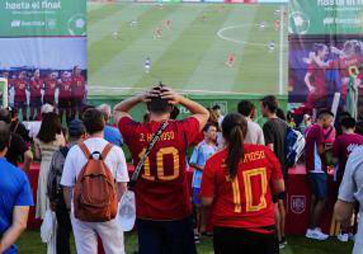 Aficionados viendo en pantalla gigante la derrota ante Japón