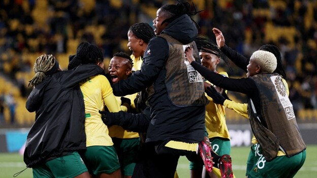 Las jugadoras de Sudáfrica celebran su triunfo ante Italia