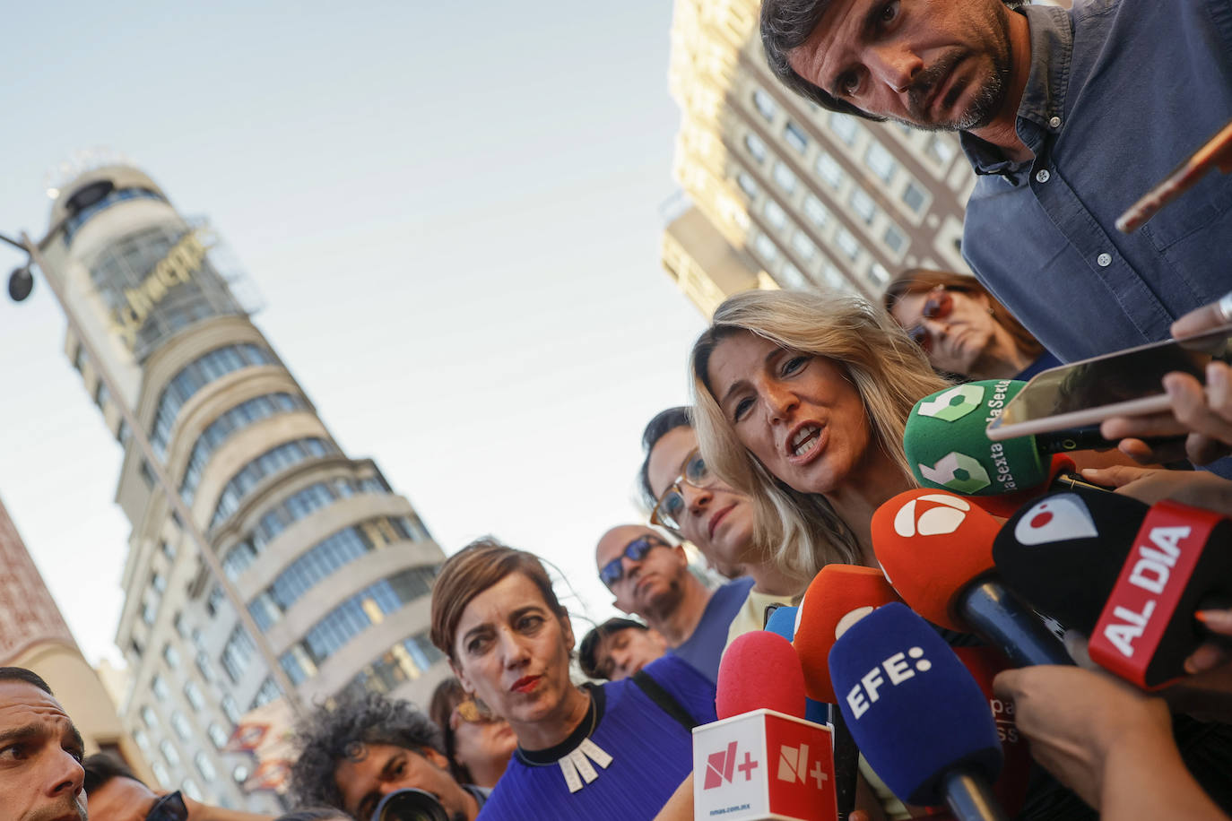 La vicepresidenta y ministra de Trabajo y Economía, Yolanda Díaz, participa en la manifestación de apoyo
