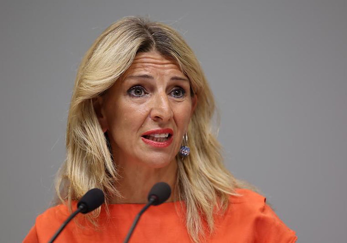 Yolanda Díaz comparece tras su reunión la presidenta de FUTPRO