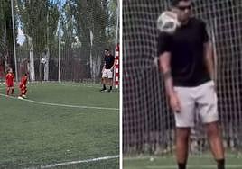 Morata enseña a sus hijos a tirar a puerta y se lleva un tremendo balonazo