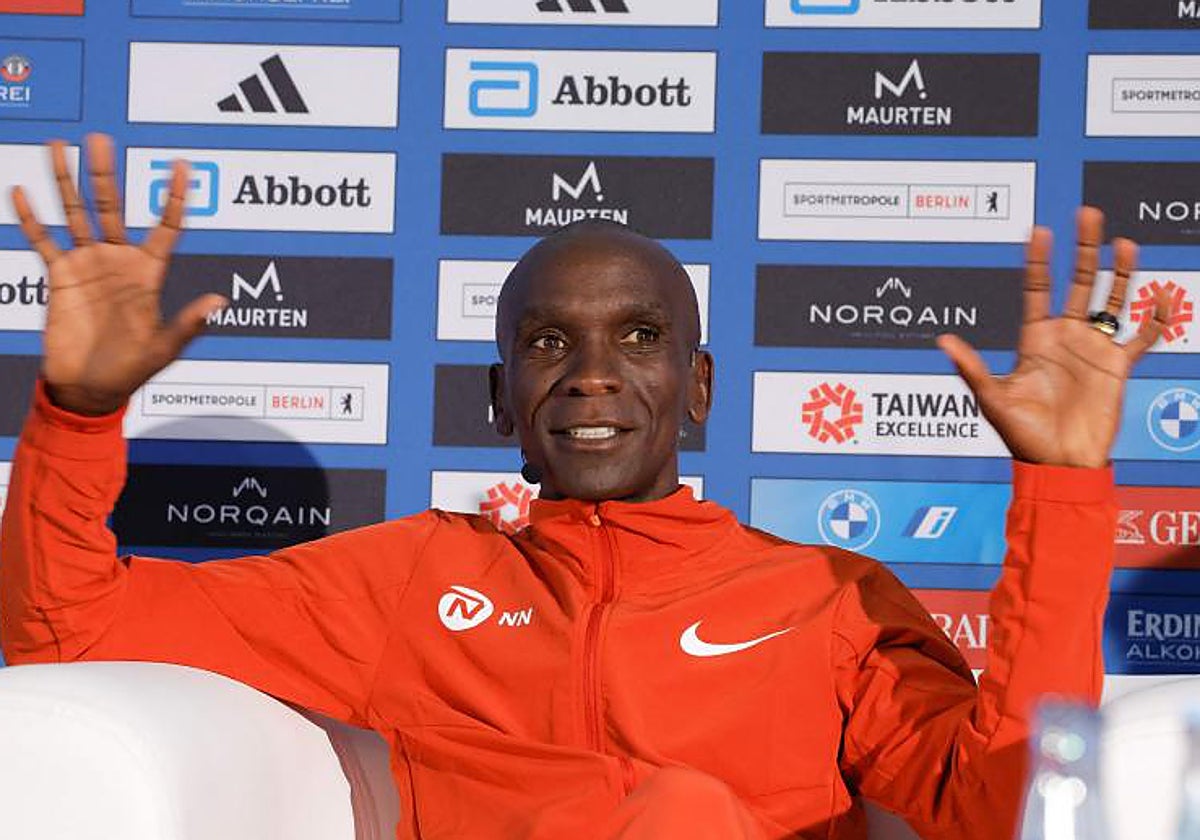 Eliud Kipchoge, en la rueda de prensa previa al maratón de Berlín 2023
