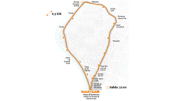 Mapa recorrido Carrera Nocturna Sevilla 2023