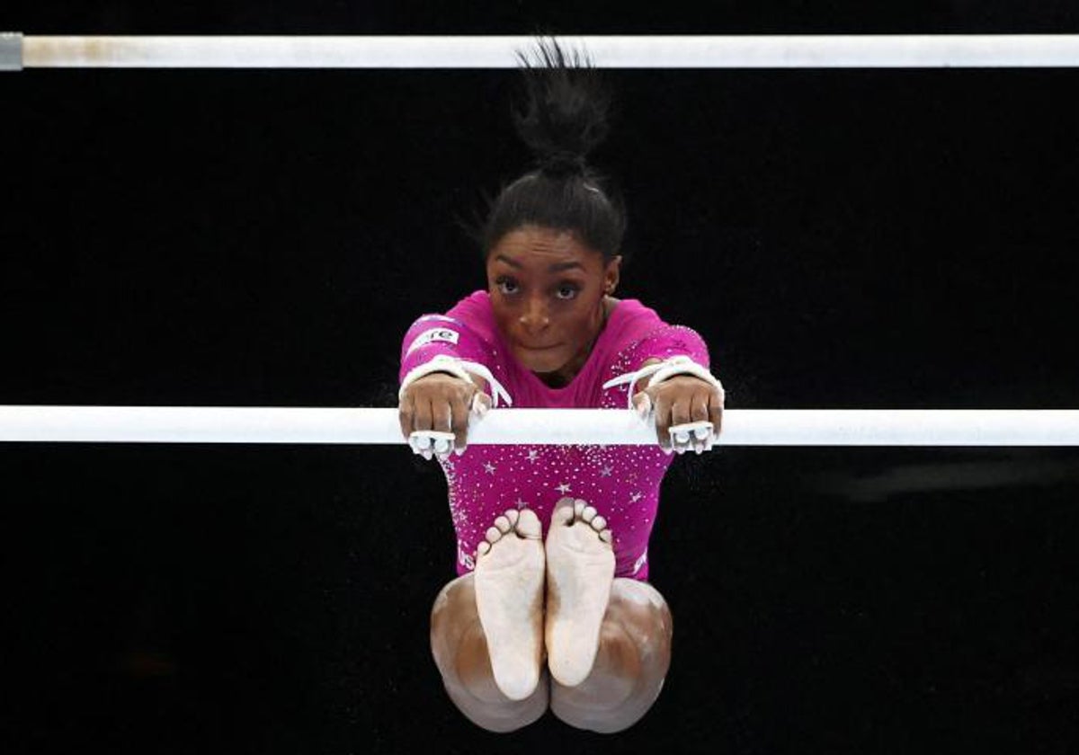 Simone Biles, en un entrenamiento en el Sportpaleis de Amberes