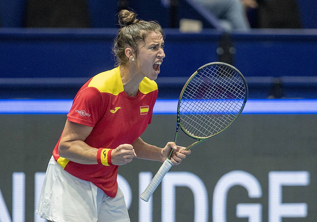 Sara Sorribes, celebrando su victoria este viernes sobre Magda Linette