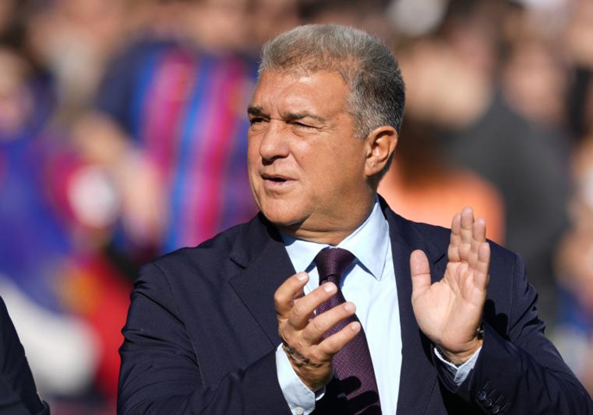 El presidente del Barça, Joan Laporta, este domingo, en el Estadio Olímpico Lluís Companys