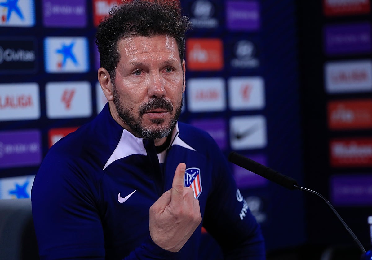 Simeone,. este sábado, en la previa del Barcelona-Atlético de Madrid