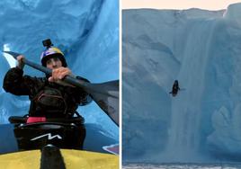El imponente descenso de Aniol Serrasolses en kayak por un glaciar de Noruega