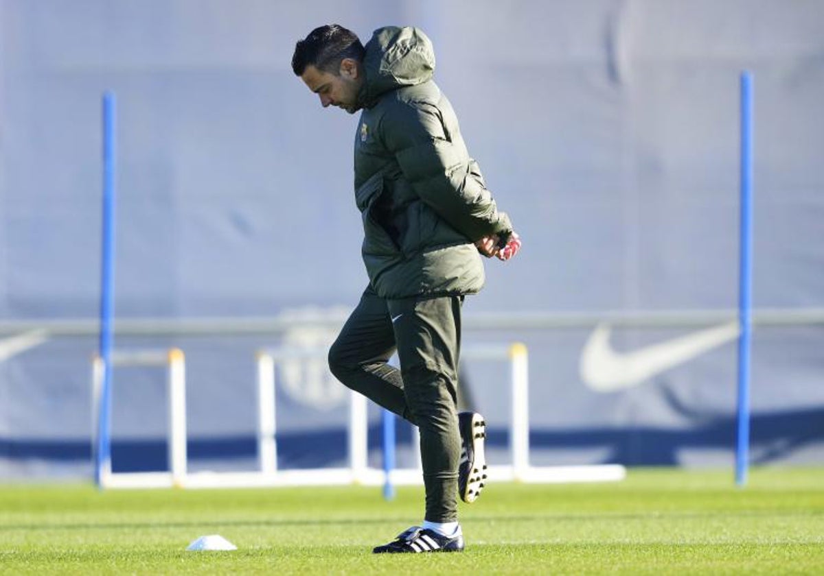 Xavi, durante el entrenamiento de este pasado viernes