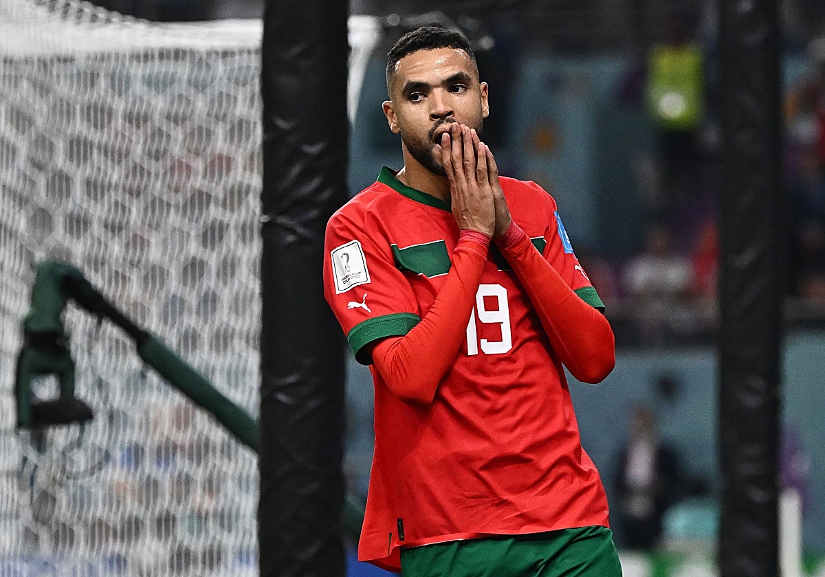 En-Nesyri, durante un partido del último Mundial con Marruecos