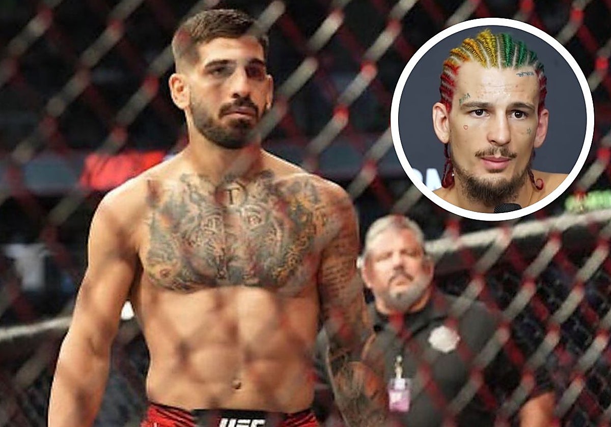 Ilia Topuria, durante un combate en UFC. En el círculo, Sean O'Malley