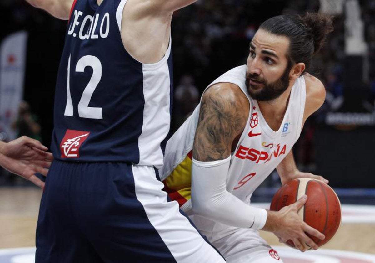 Ricky Rubio, durante un encuentro con la selección española