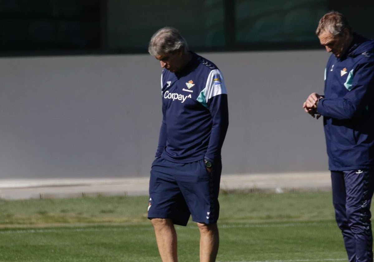 Pellegrini y Cousillas, en el inicio del entrenamiento de este sábado