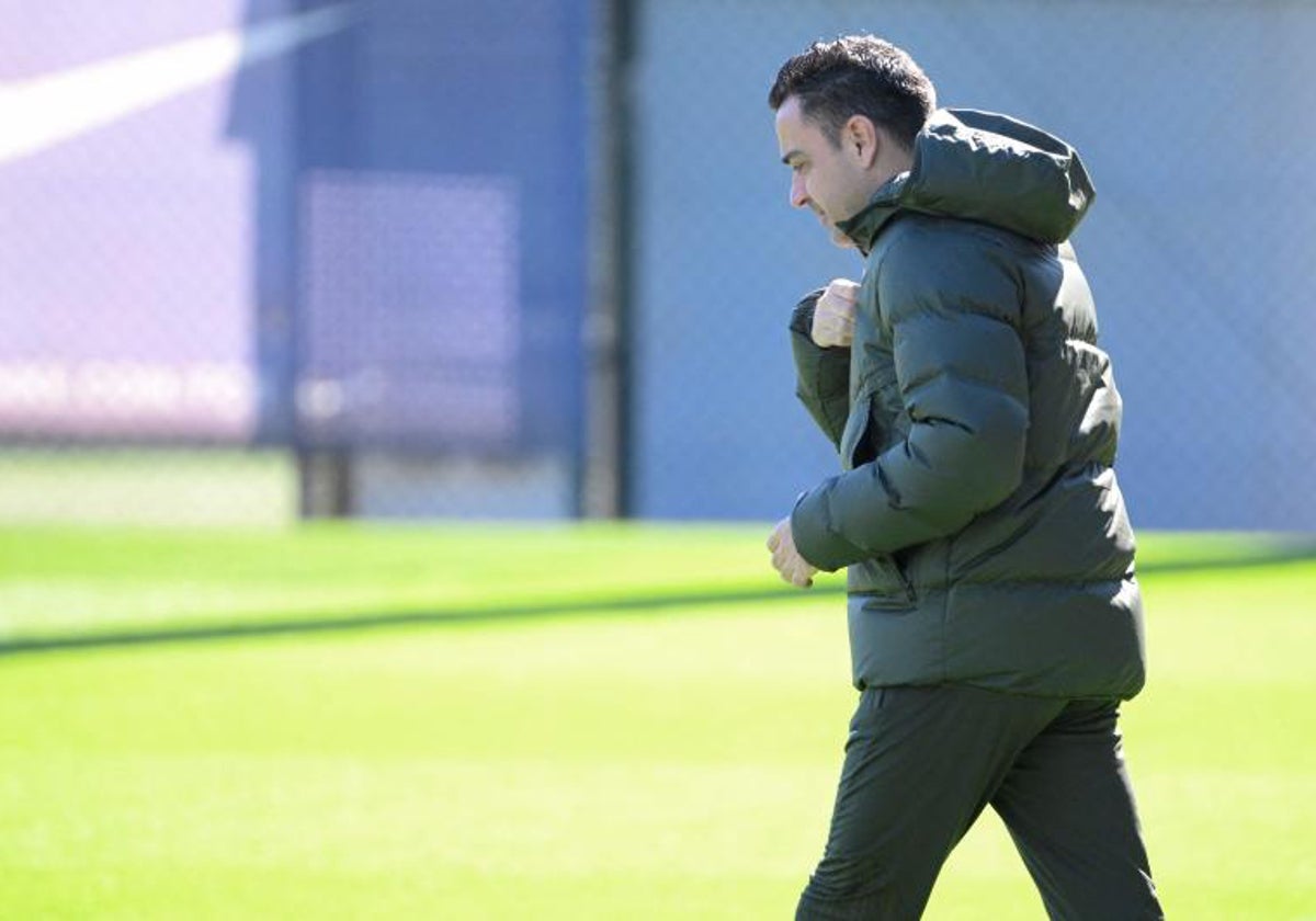 Xavi, durante el entrenamiento de este lunes