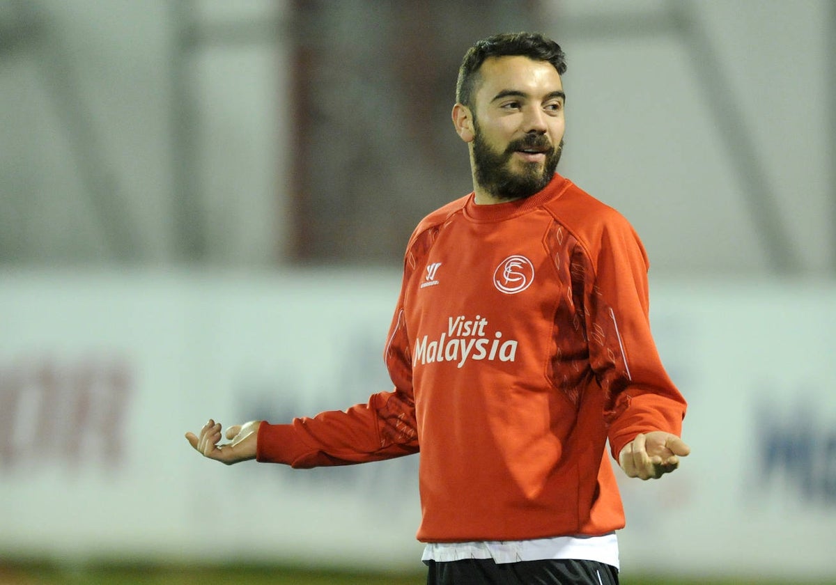 Iago Aspas en un entrenamiento con el Sevilla FC