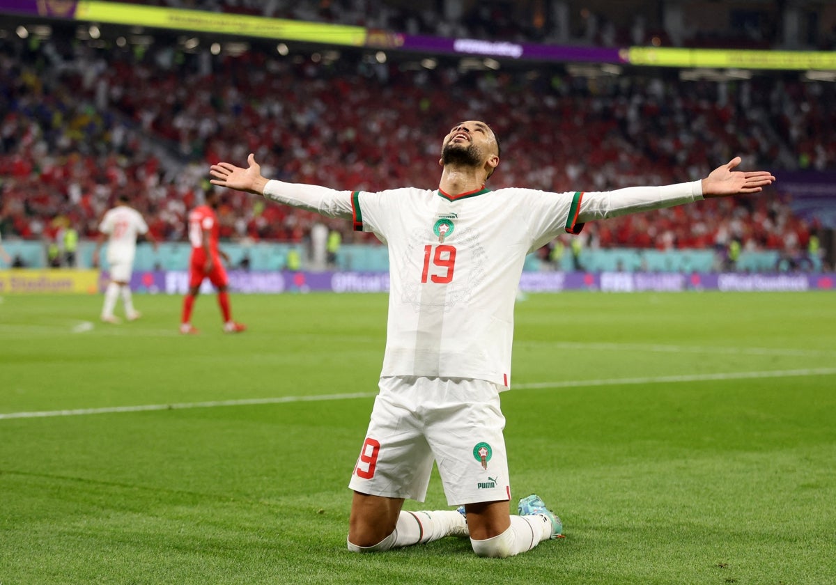 En-Nesyri celebra un gol con Marruecos en el Mundial de Qatar