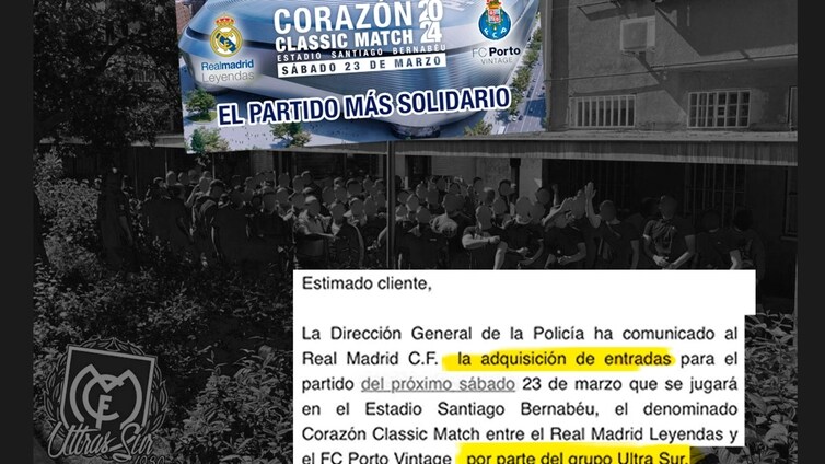 La Policía alerta al Real Madrid de que Ultras Sur ha comprado entradas para intentar reventar el Corazón Classic Match
