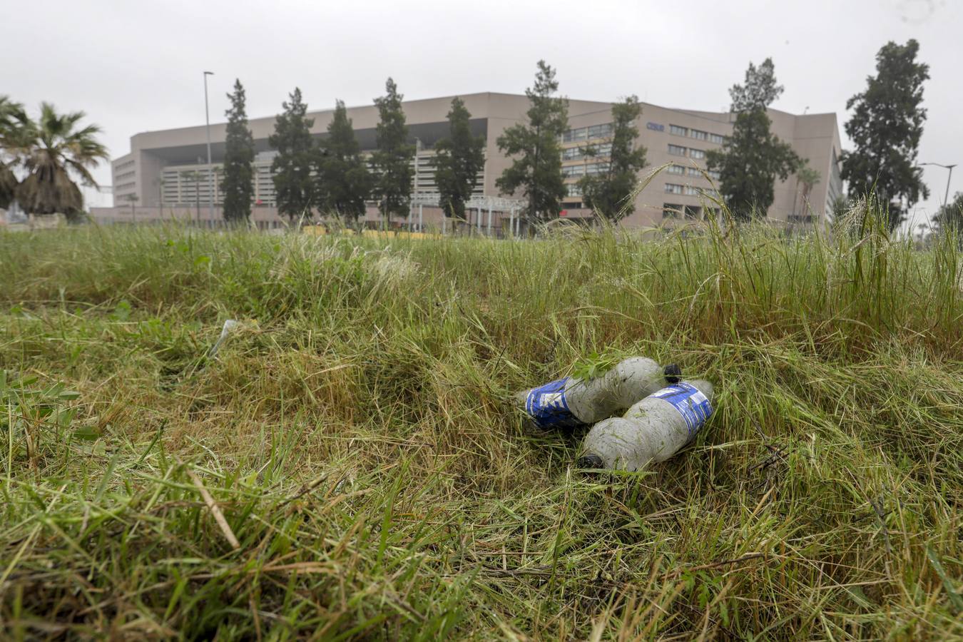 Los aledaños del estadio de La Cartuja presentan numerosos desperfectos