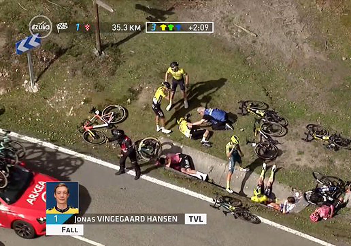 Terrorífica caída en la Vuelta al País Vasco: Roglic, Vingegaard y Evenepoel, fuera de carrera
