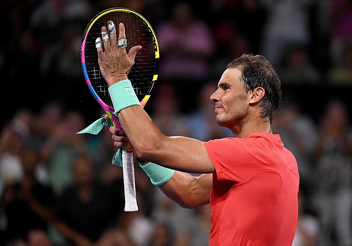 Nadal, durante su partido de Brisbane, en enero de 2024