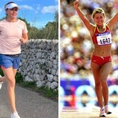 A la derecha, momento en el que María Vasco gana la medalla en Sydney. A la izquierda en la actualidad