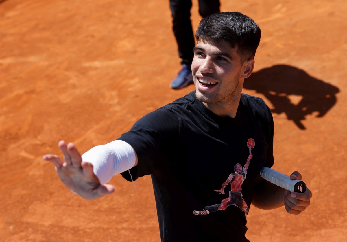 Carlos Alcaraz, durante un entrenamiento en Madrid