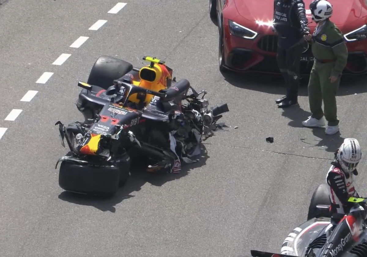 El Red Bull de Checo Pérez destrozado en Mónaco