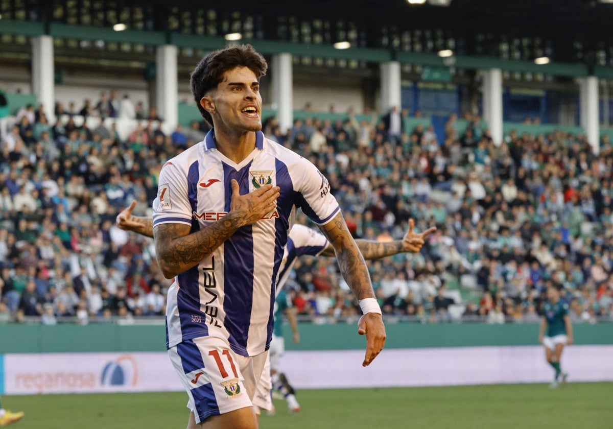 Juan Cruz celebra el 1-2 anotado con el Leganés ante el Racing de Ferrol el pasado domingo