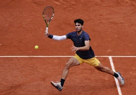 Alcaraz, durante su partido de Roland Garros
