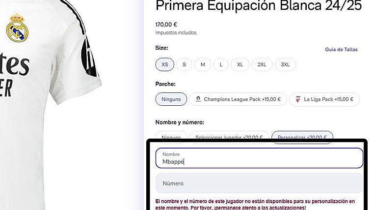 El Real Madrid pone a la venta su nueva camiseta, pero sin permitir escoger la de Mbappé