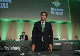 Ángel Haro, durante la última junta de accionistas del Betis