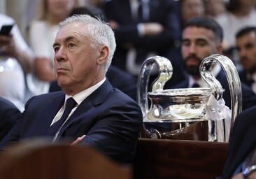 Carlo Ancelotti, durante las celebraciones por la decimoquinta Chsmpions