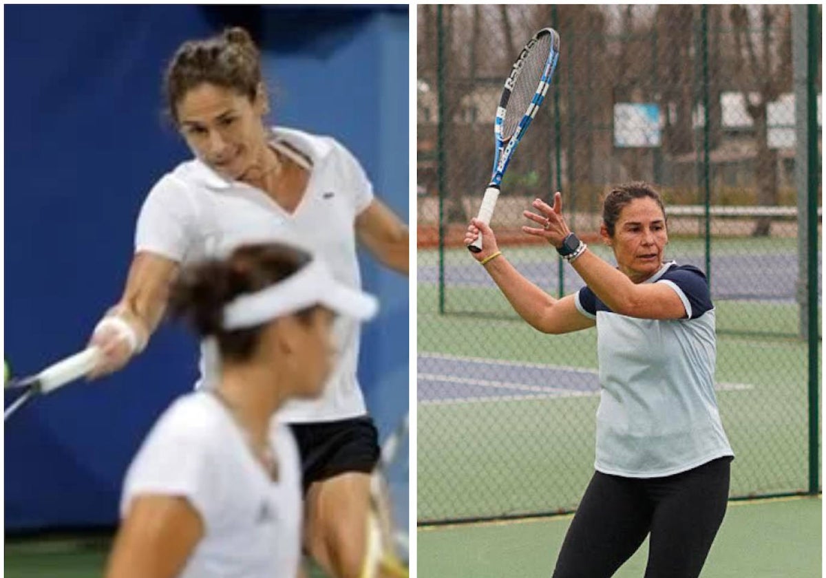 'Vivi' Ruano, en su época de doblista, y ahora como entrenadora en el Club Deportivo Somontes