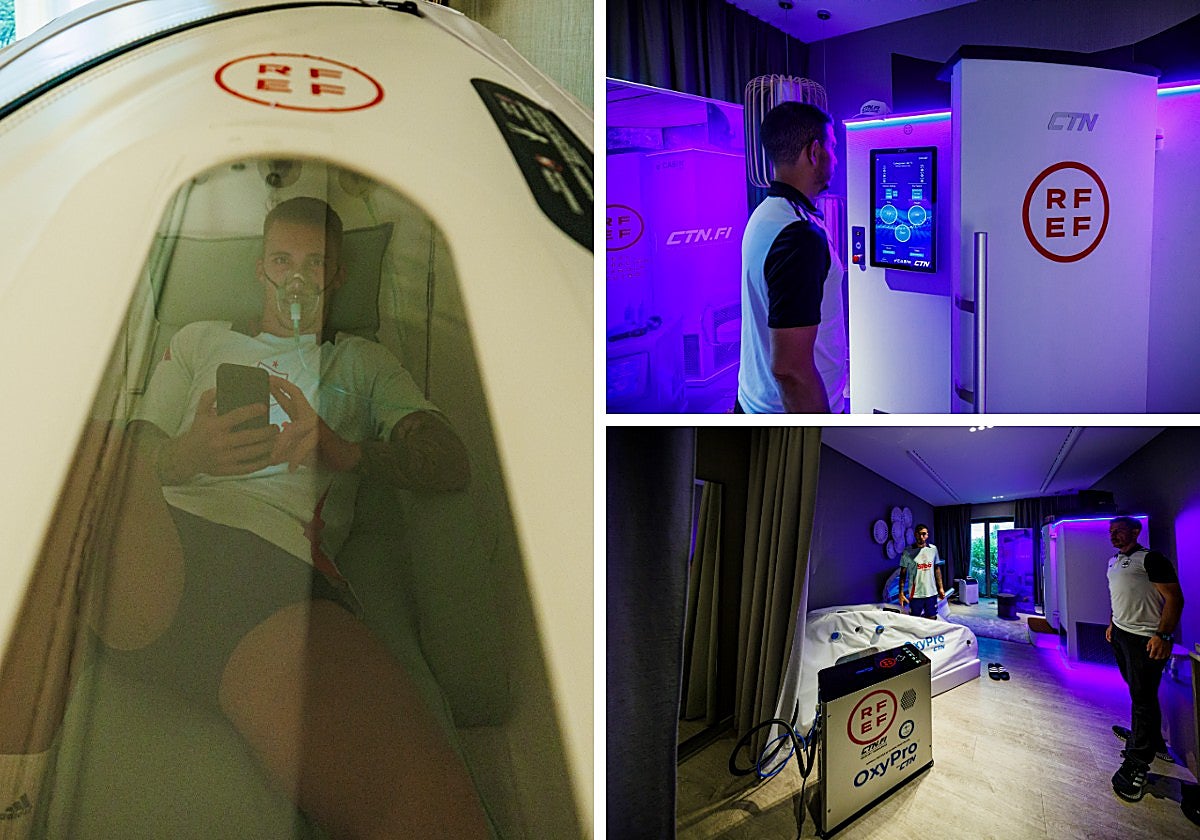 Los jugadores de la selección, en las máquinas de terapia